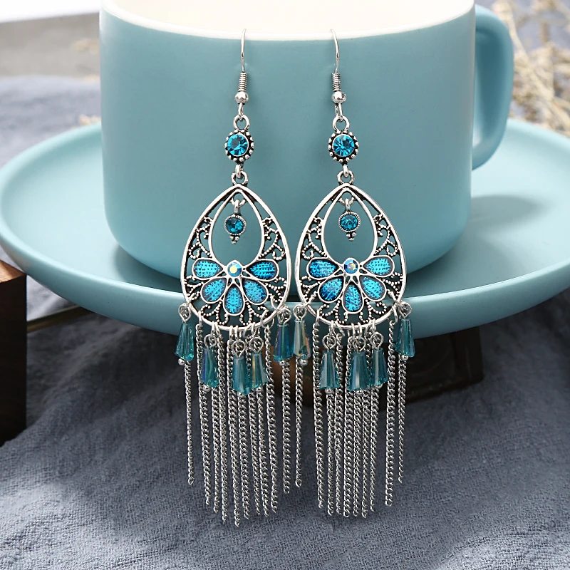 Винтажные индийские этнические серьги длинные серьги-подвески цветок