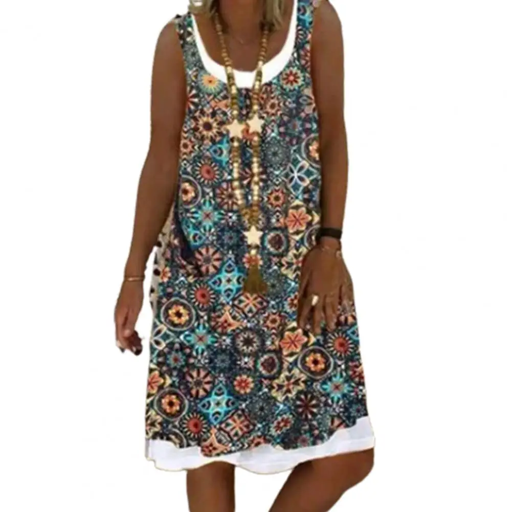 

Women Dress Summer Dress Fashion Digital Print Fake Two Piece Women Round Neck Sleeveless Dress Fake Two Piece Casual Dress