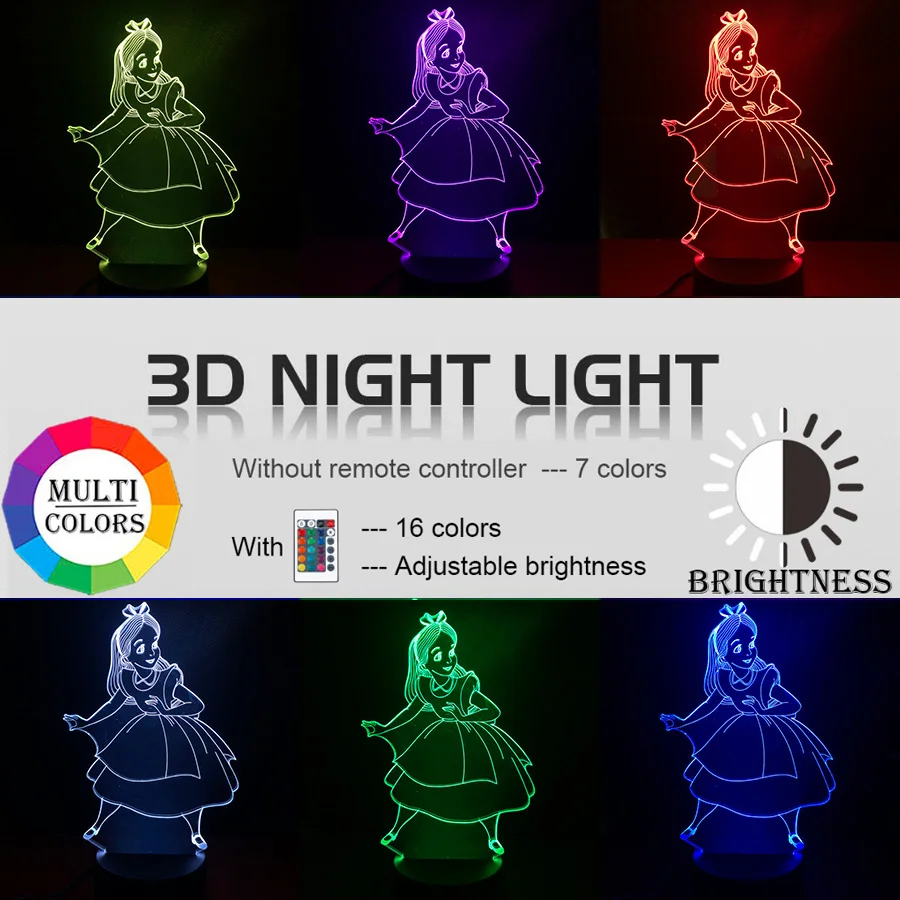 Модный Алиса в стране чудес СВЕТОДИОДНЫЙ Ночник светильник RGB лампа для детей