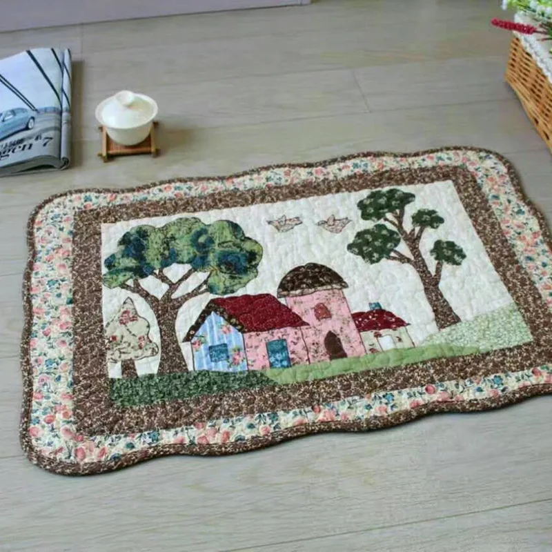

40*60cm 100% Cotton Quilting Floor Mat Patchwork Carpet Rural scenery Non-slip Living Room Hallway Door Rug Mat
