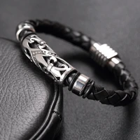 megin d punk personality geniune leather stainless steel bracelets for men women couple family friend fashion gift jewelry