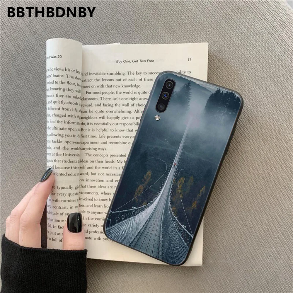 Travel mountain road scenery TPU black Phone Case Cover Hull For Samsung S6 S7 edge S8 S9 S10 e plus A10 A50 A70 note8 J7 2017 | Мобильные