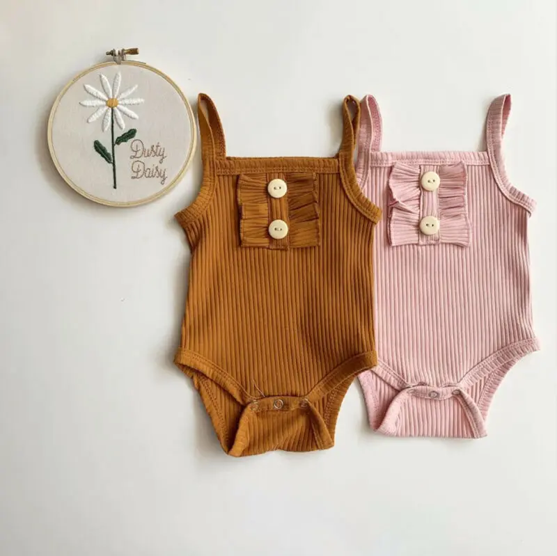 Pudcoco-ropa de punto para ni&ntilde;a reci&eacute;n nacida, Pelele con tirantes de Color s&oacute;lido, traje de una pieza, traje de algod&oacute;n, ropa de verano-2