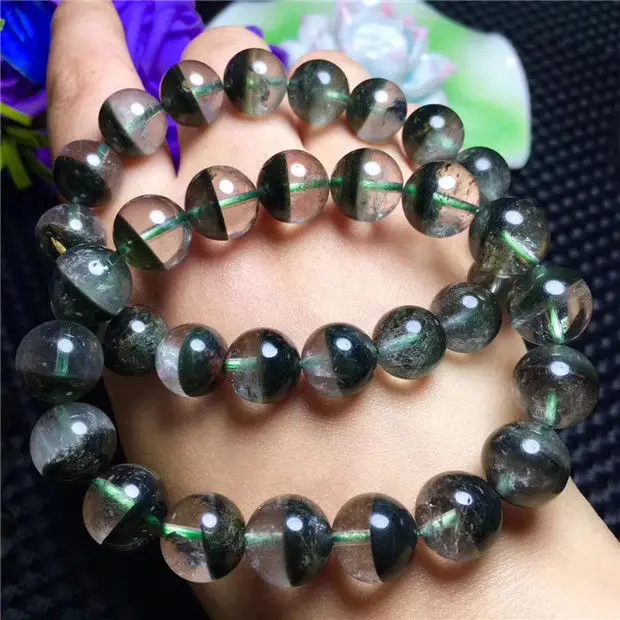 

Natural Green Rutilated Quartz Crystal Beads Wealthy Bracelet 11-12mm AAAA