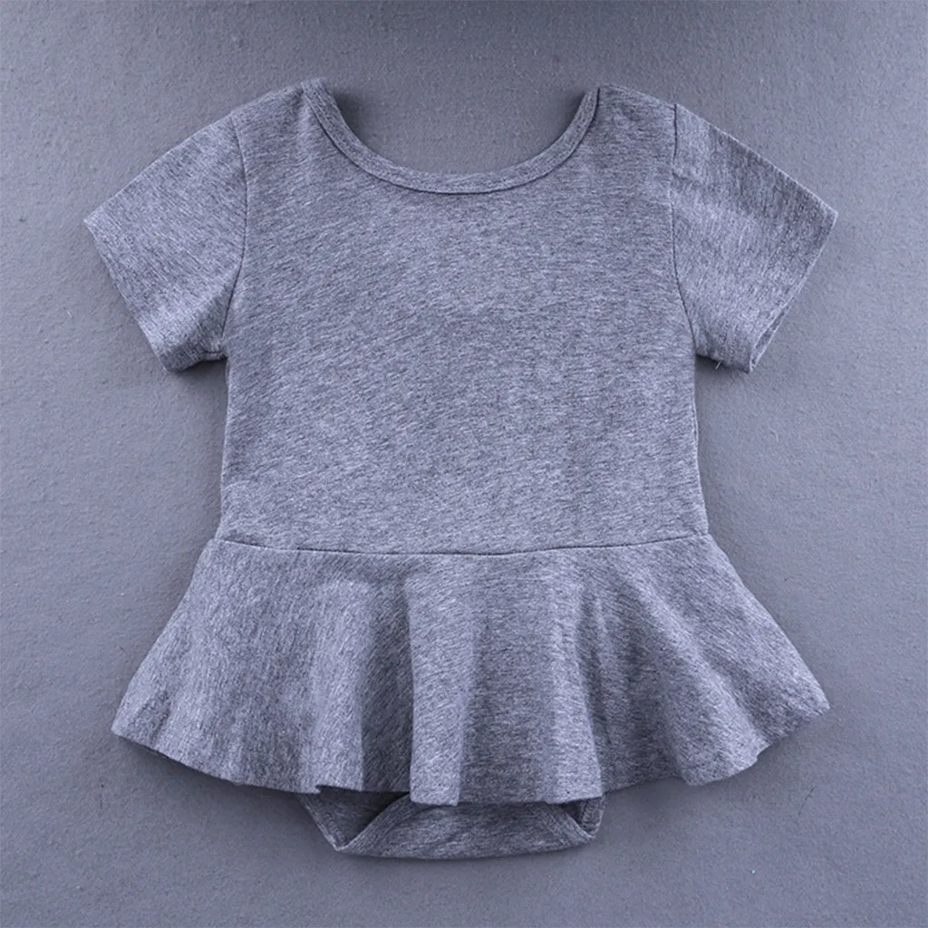 Детская одежда модное платье для малышей однотонное с круглым воротником и