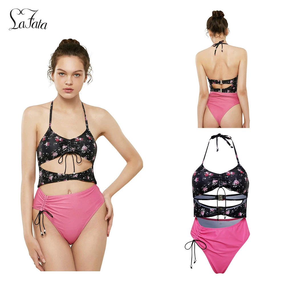 

LaFata Women's Stay Young Flower One-Piece Swimsuit Beach Swimwear