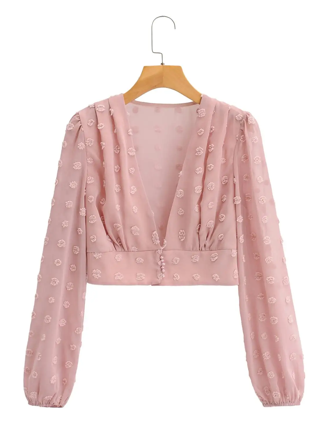 

Autumn Crop Shirt Women Long Sleeve V Neck High Waist Thin Blouse Short Shirt Fashion Lantern Sleeve Clothes
