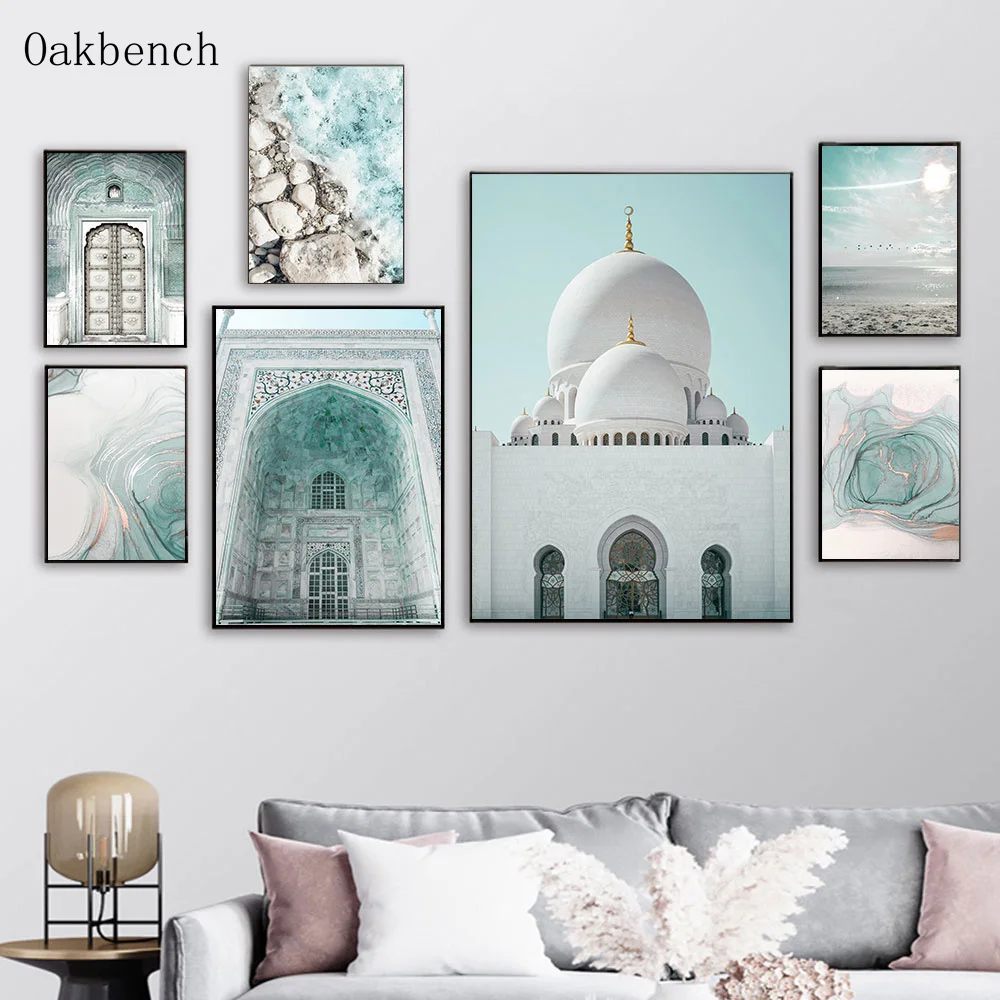 

Islamic Architecture Canvas Painting Sea Reef Wall Art Poster Mosque Prints Beach Posters Wall Pictures For Living Room Decor