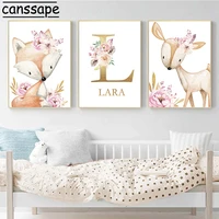 woodland animal poster nursery canvas painting custom name wall art posters nordic wall pictures baby girl bedroom decoration