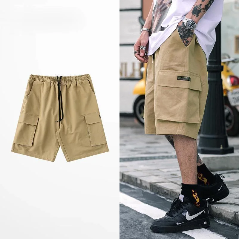 

Japanese Overalls Cotton Shorts Men Street Wear Multi Pocket Knee Length Pants Summer Casual Loose Ropa Men Clothes ED50DK