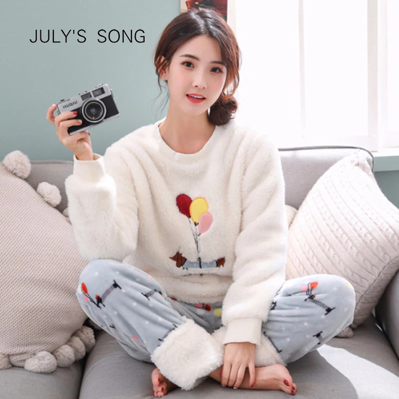 Фланелевая пижама JULY'S SONG с мультяшным принтом осенне зимняя женская Толстая
