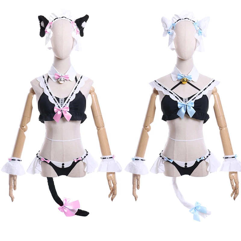 

NEKOPARA OVA Cosplay Costumes Chocolat And Vanilla Bunny Girl Cat Maid Uniform Cute Sexy Women Bowknot Tops Ruffle Underwear Set