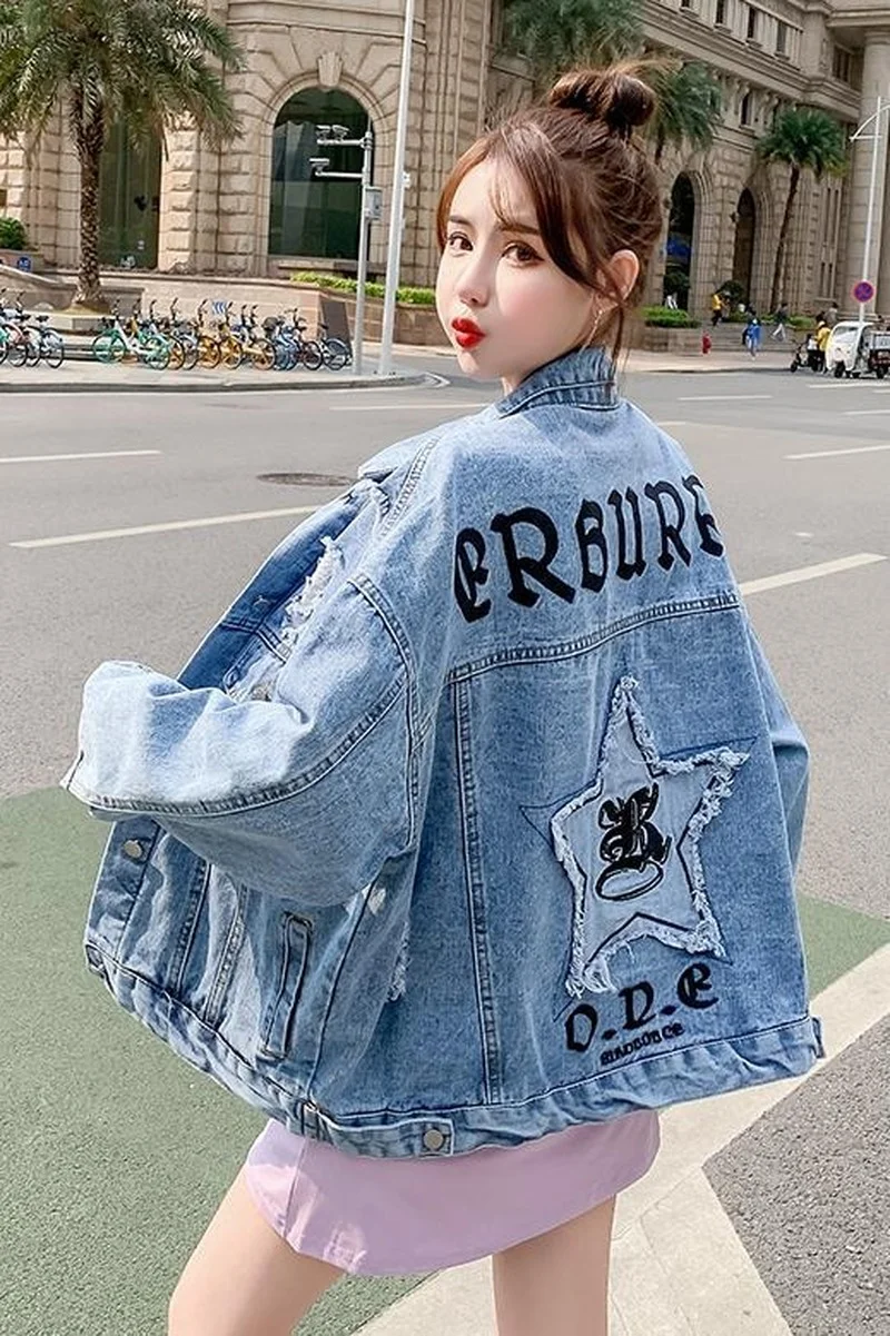 

Jacket Jeans Women Denim Outwear Fall 2021 Spring Korean Style Autumn Holes Vintage Casual Jackets Woman 2021 Streetwear Coats