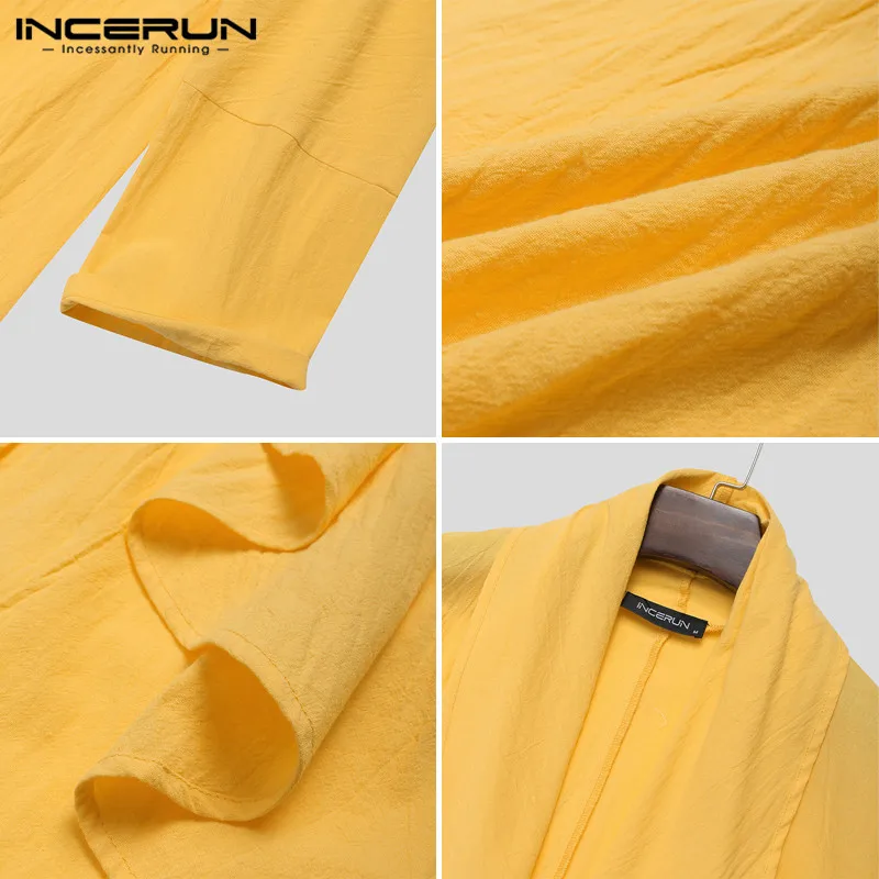 

Solid Color Men Outerwear Cotton Vintage Irregular Coats Long Sleeve Leisure 2021 Open Stitch Chinese Style Mens Trench INCERUN