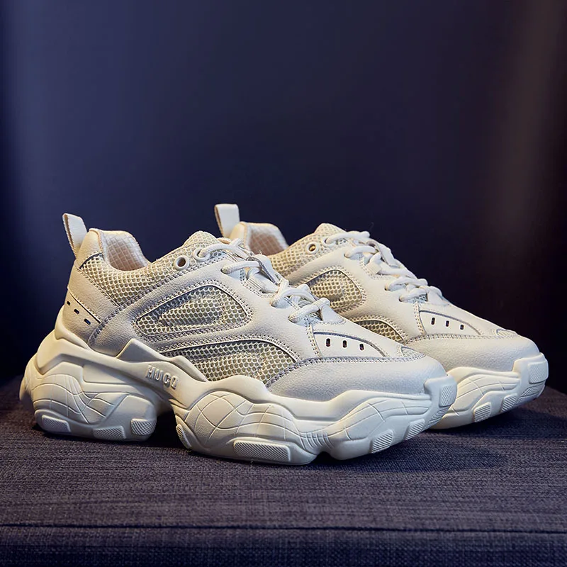 Beige2 Женские кроссовки на платформе; модная обувь на толстой подошве, визуально увеличивающая рост; повседневная обувь на массивном каблуке 5 см; Chaussure; обувь для похудения - Цвет: Beige2