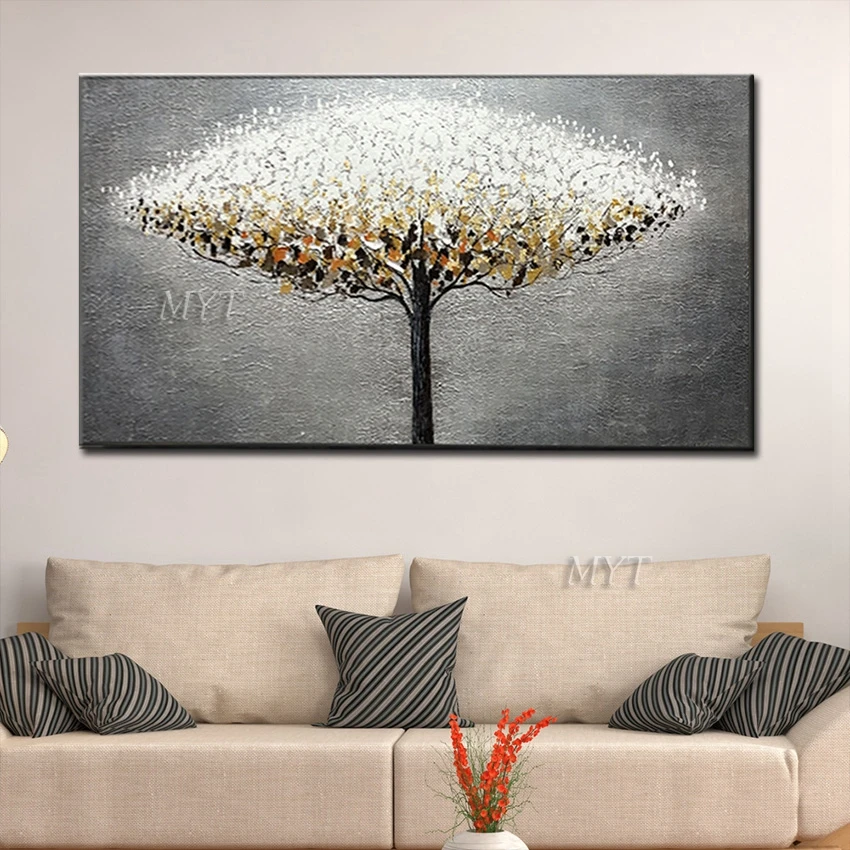 Yellow And White Trees Abstract Oil Painting On Canvas For Living Room Hom Decor Pictures Wall Art Paintings | Дом и сад