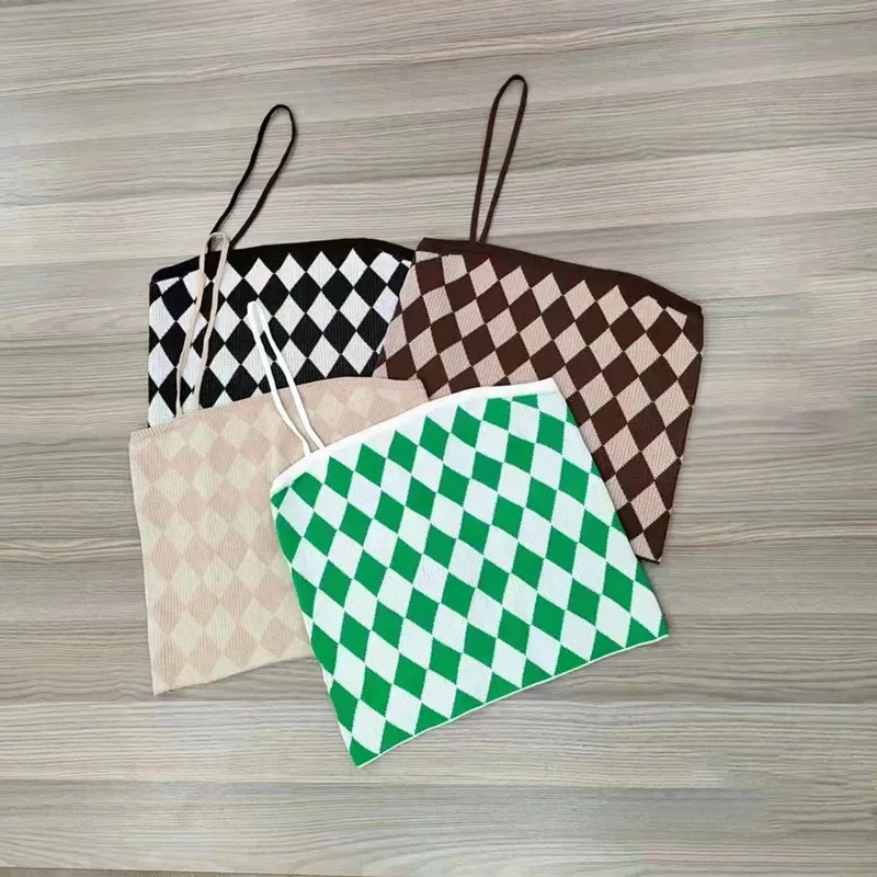 

HELIAR Women Y2K Knitted Crop Tops One Shoulder Halter Plaid Tops Sexy Camis Tube Top Women Hot Tops 2021 Summer
