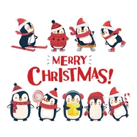 christmas thermo stickers patches cute penguin heat transfer santa claus stripes thermal stickers on clothes t shirt applique