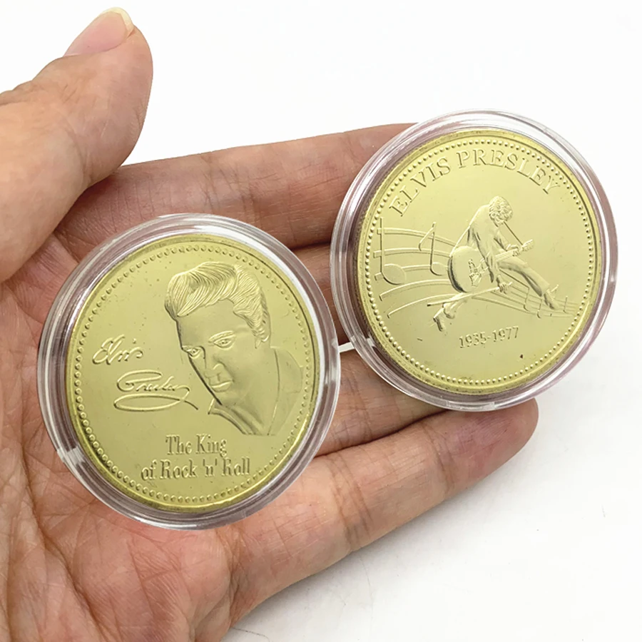 

USA singer Elvis Presley 1935-1977 souvenir coin The King of N Rock Roll Gold Art Commemorative Coin celebrity collection Gift