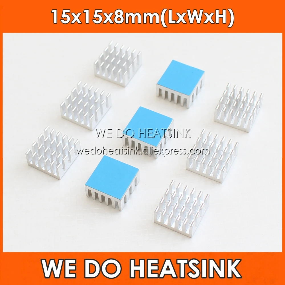 

Wholesale 15x15x8mm Silver Anodized Aluminum Heatsink Cooler With Thermally Conductive Double Sided Adhesive Tape