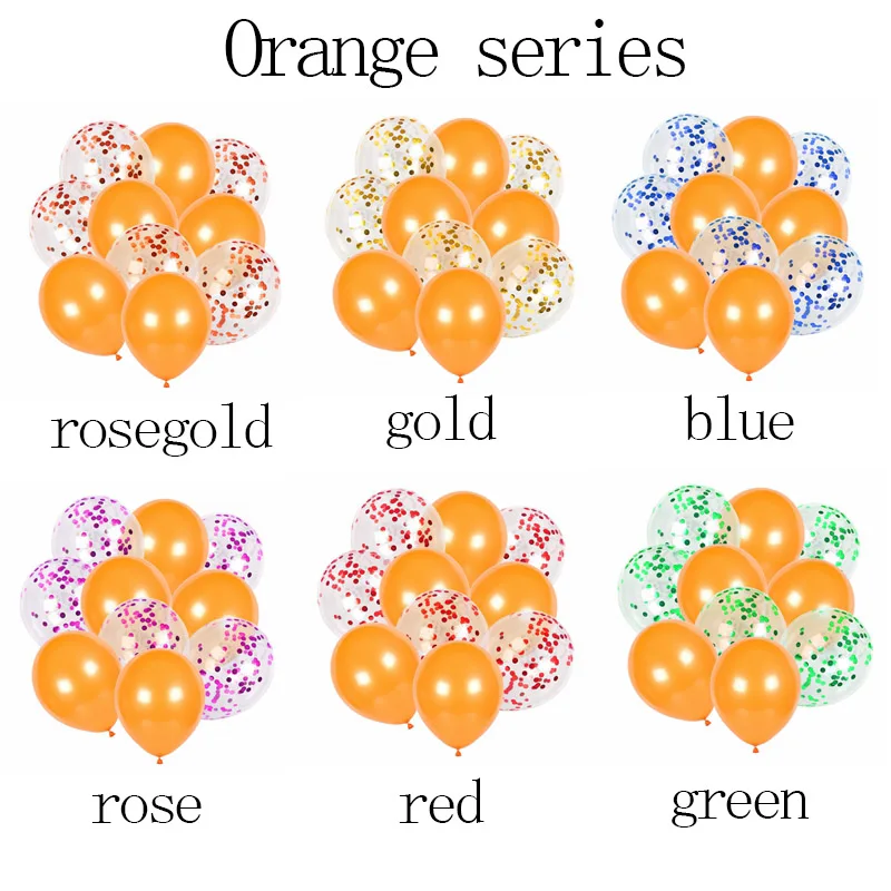 Orange series 10 шт./партия, 12 дюймов, розовое золото, конфетти-блестки, прозрачный латексный шар, Оранжевый Надувной Воздушный Свадебный шар, украшение для дня рождения - Цвет: Orange series