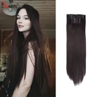 Удлинитель волос Leeons, длинные 22 дюйма, 16 зажимов, синтетические волосы, для женщин, коричневые, с эффектом омбре