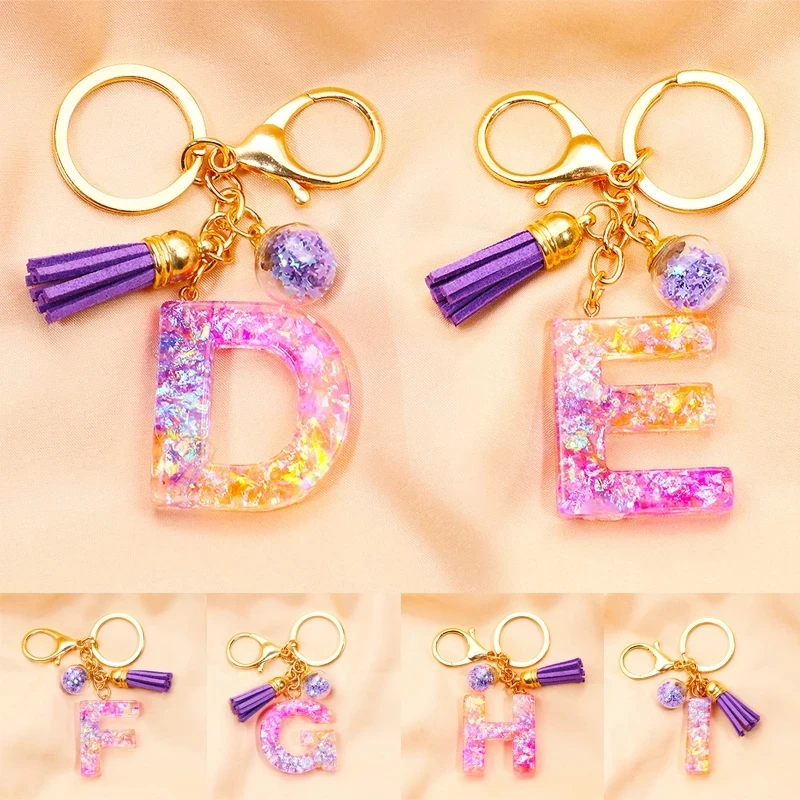 

Cute English Letter Pendant Key Chains Ring Tassel Keyring Resin Acrylic Initial Car Handbag Keychain Holder Accessories Jewelry