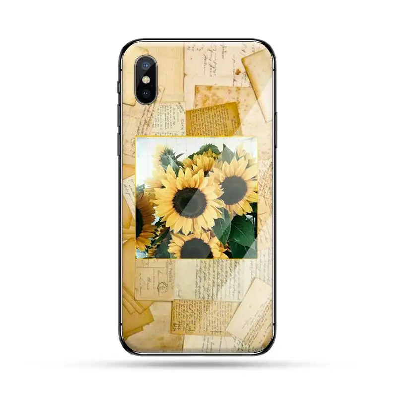 

Rose Flower Sunflower Phone Case Tempered glass For iphone 5C 6 6S 7 8 plus X XS XR 11 PRO MAX