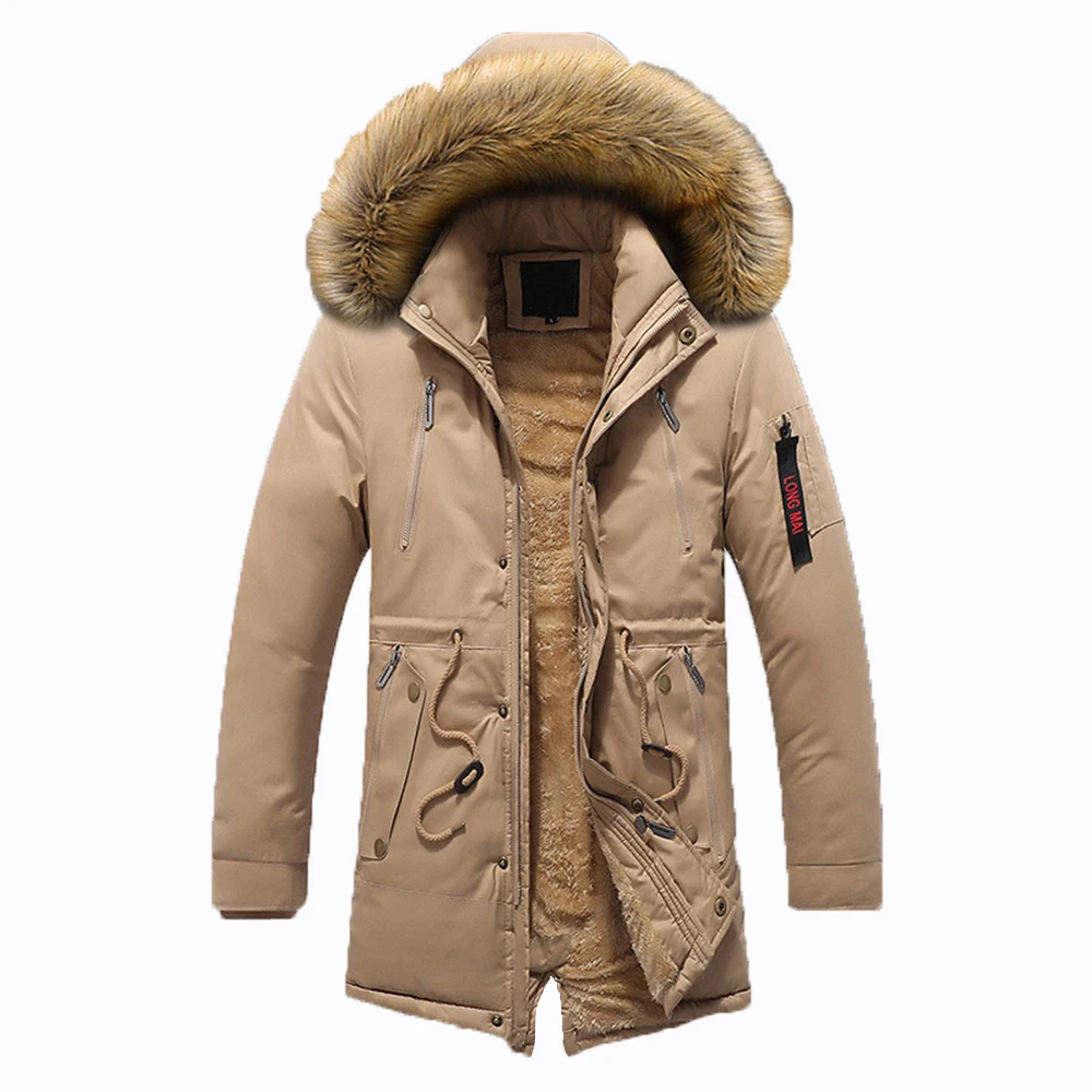 Covrlge Men's Padded Jacket Winter Detachable Hat Mid-length Coat Jacket Warmth Parka Zipper Hooded Causal Coat Male MWM123
