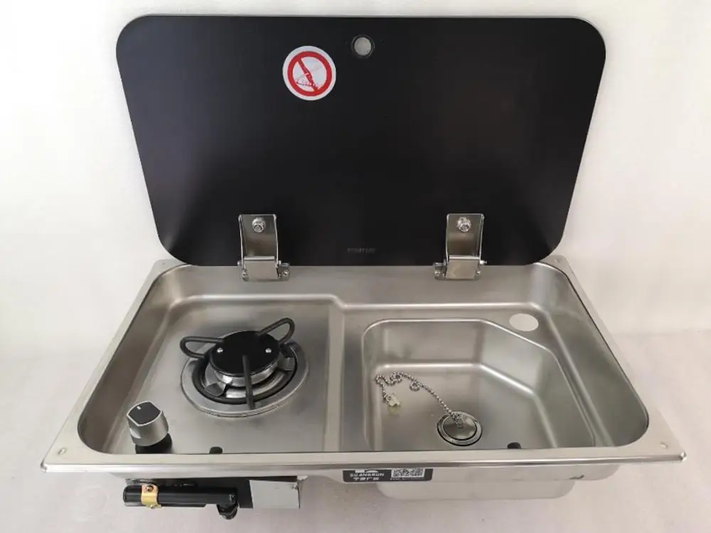 Without Faucet Лодка Караван RV Camper LPG газовая плита конфорка и раковина гребень с крышкой из закаленного стекла 536*318*146/120 мм GR-903 - Цвет: Without Faucet