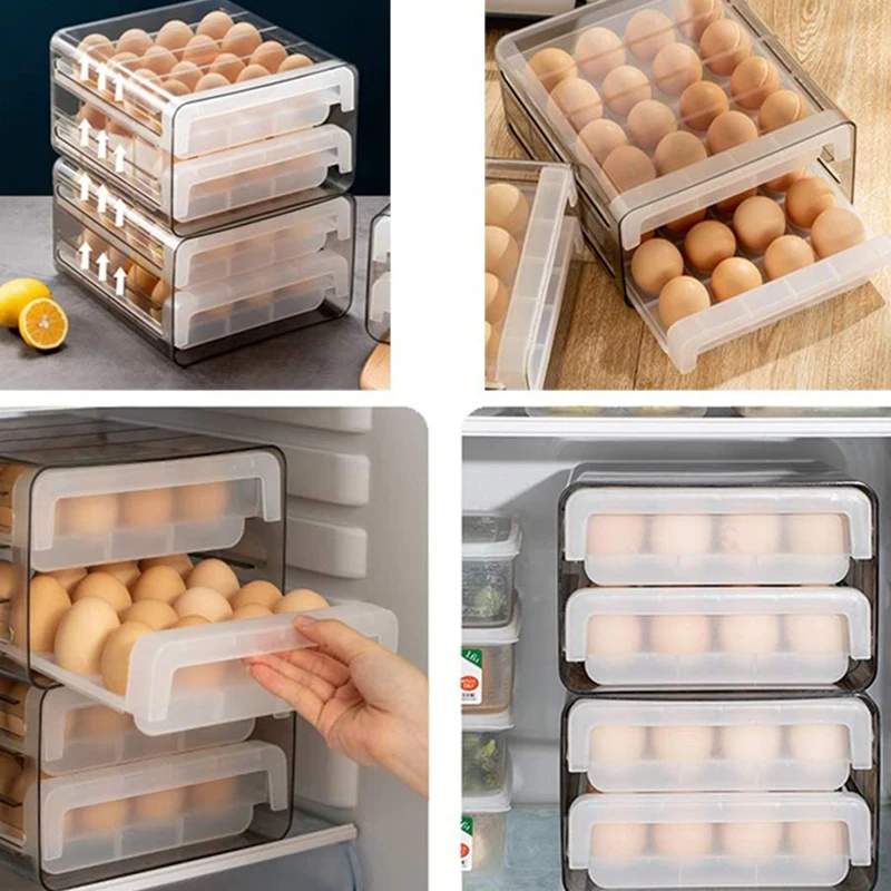 

Egg Holder for Refrigerator 32 Grid,Drawer Type Egg Storage Box Deviled Egg Tray Plastic Egg Fresh Storage Container
