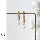 GHIDBK заявление, рассчитанное на натуральный пресноводный жемчуг цепочка асимметричные серьги-гвоздики, серьги Нержавеющаясталь уличные Стиль серьги оптом