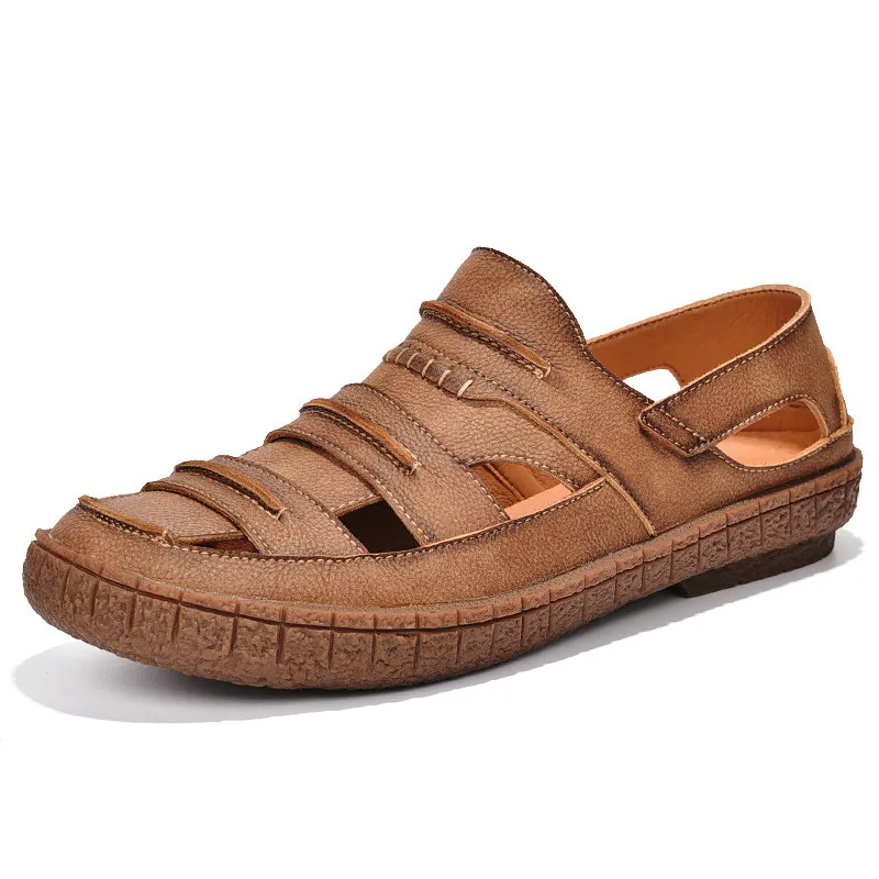 

Brand Mens Outdoor Sandals Genuine Leather Men Summer Shoes Casual Big Size 38-46 Gladiator Sandals for Men Leisure Beach Shoes