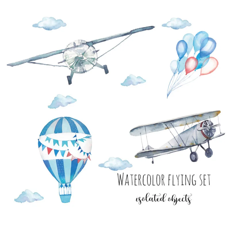 Настенная Наклейка с самолетом и воздушным шаром ПВХ Стикеры для детской комнаты