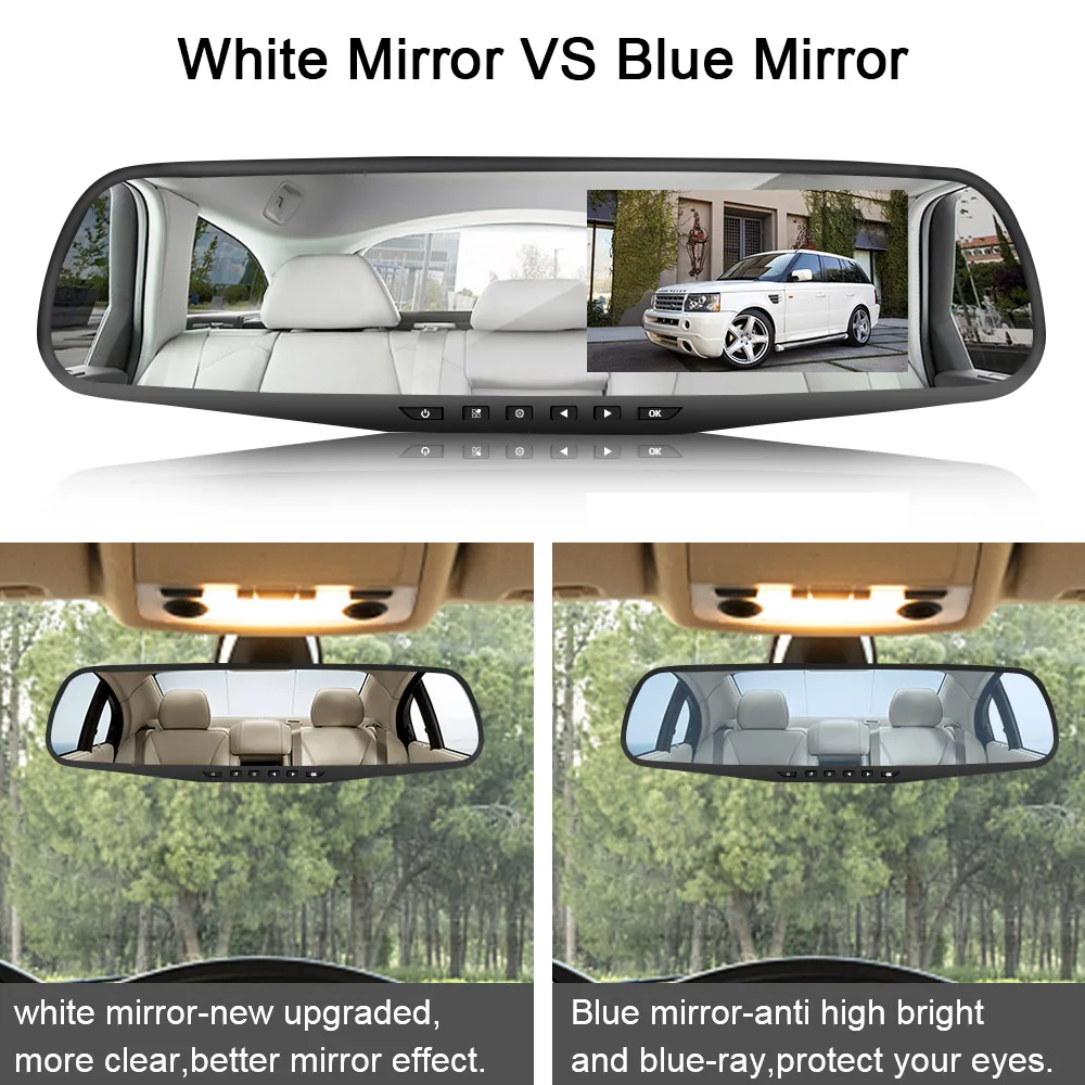

Dashcam Video Recorder Reversing Image Car DVR Rear View Mirror Camera Auto Registrator Dual Lens Buck Line 4.3 Inch Dash Cam