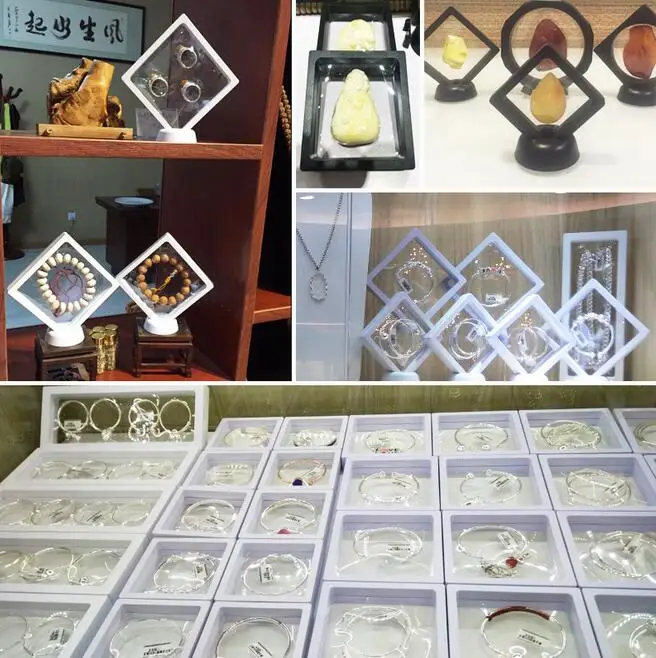 Top 10pcs/Lot Floating Picture Frame Jewelry Display Box Stand Ring Pendant Holder Protect Jewellery Stone Presentation Case