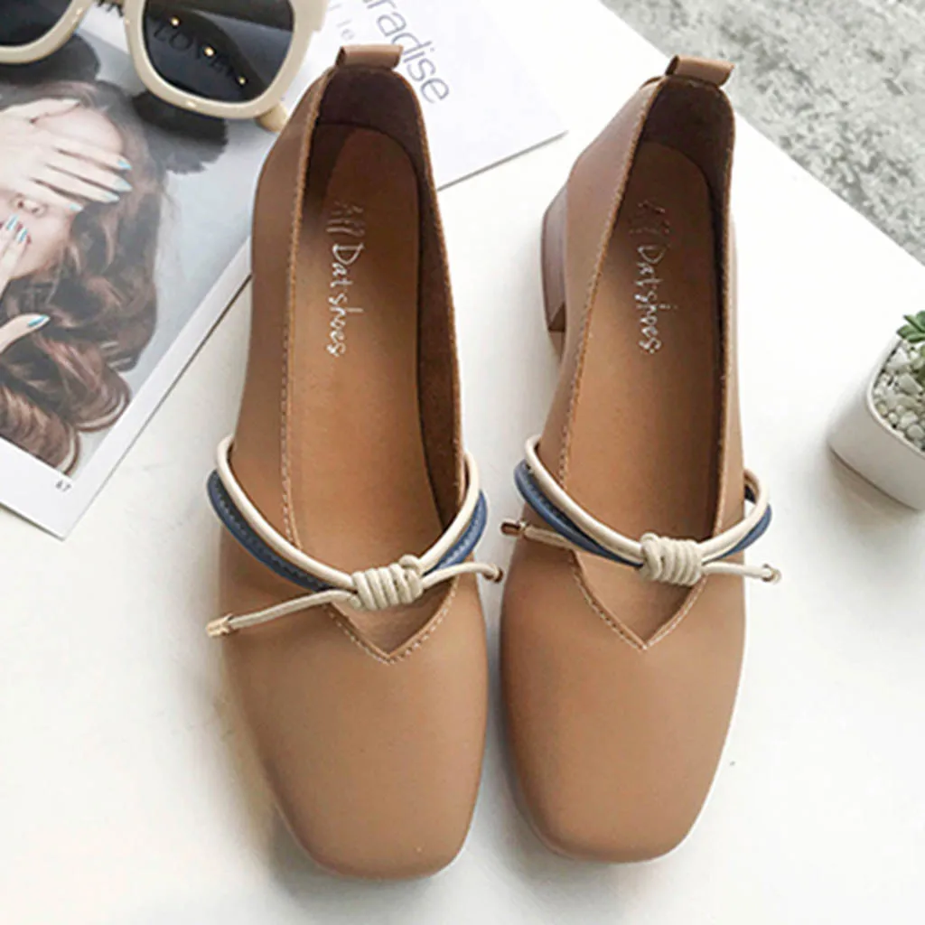 

Spring And Autumn Fashion Thick Heel Round-Toe Bowknot Women Retro Single Shoes