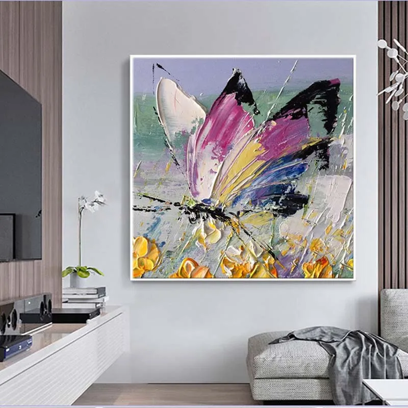 Ручная роспись импасто абстрактная розовая бабочка Холст Картина маслом