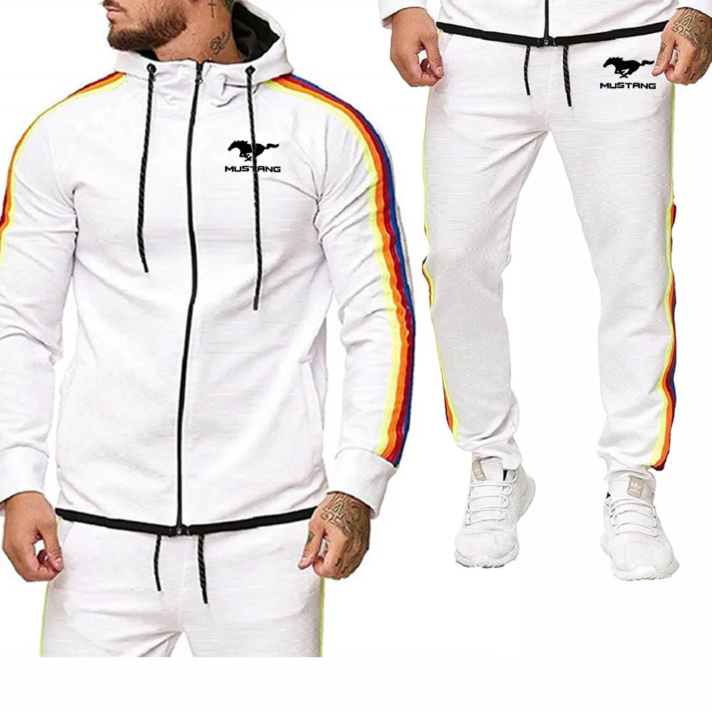 

Spring Autumn Men's hoodie Mustang Car Logo Print Spring Autumn Cotton Men's sweatshirt + sweatpan Suit 2pcs