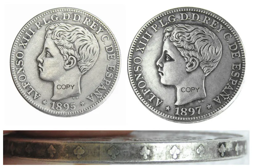 Puerto rico 1895 or 1897 1 Peso Silver Plated Copy Coins