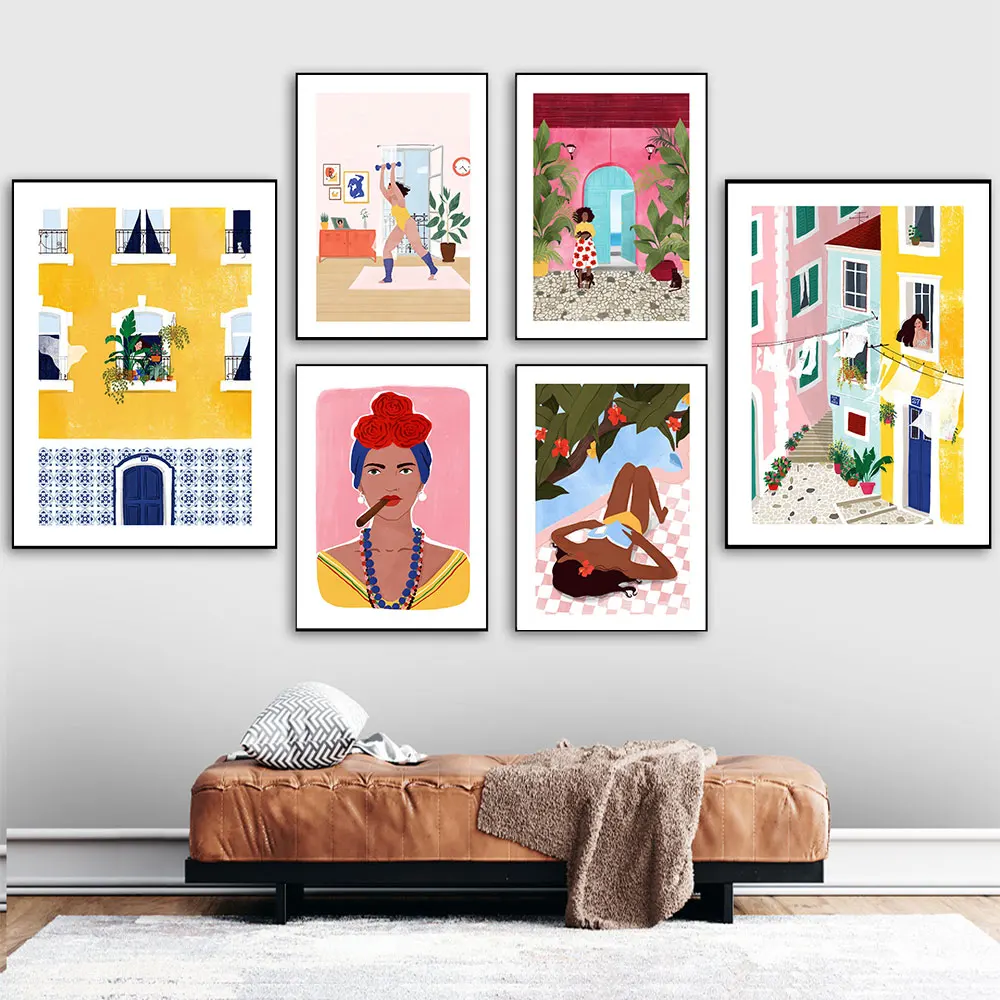 

Постер для путешествий с растениями, женское искусство, скандинавские плакаты и принты, настенные картины для гостиной, Декор без рамки