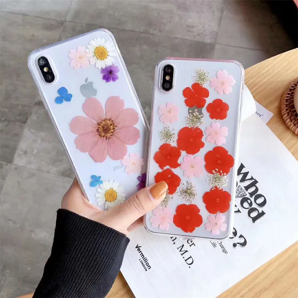 Мягкий чехол для телефона из ТПУ с натуральными цветами и сушеными iPhone XS Max XR 7 8 6 6S