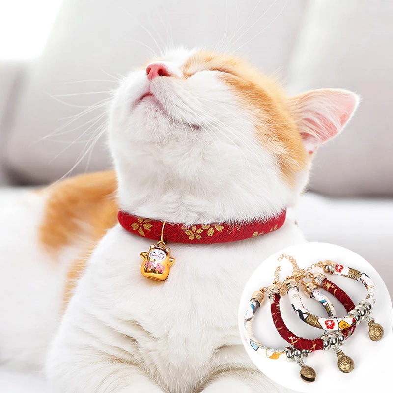 

Cute Cartoon Pet Cat Bell Collar for Cats Japanese Style Cat Supplies Mascotas Products for Katten Gatos Accessories Necklace