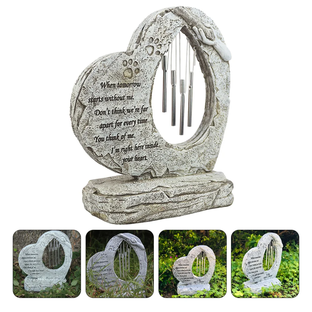 

Pet Dog Cat Memorial Stone Grave Tombstone With Wind Chimes Embellishment Outdoor Tombstone Or Indoor Display Pet Gift