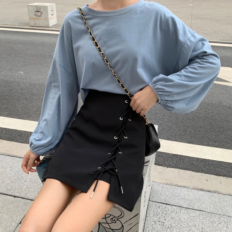 

Black Women Mini Skirts High Waist A-line Female Short Skirt Harajuku Streetwear Ladies Mini Skirts Package Hip Woman Skirt