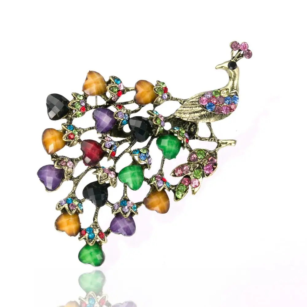 2 &quotВинтаж Павлин Брошь с бронзовым покрытием старинный горный хрусталь и смолы