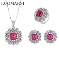 luomansi 108mm ruby silver jewelry set ring necklace earrings 100 s925 woman wedding birthday party gift