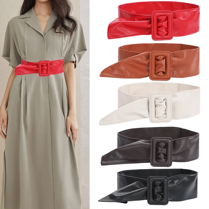 

Ремень женский из искусственной кожи с квадратной пряжкой, широкий пояс в повседневном стиле, украшение для платья, пальто