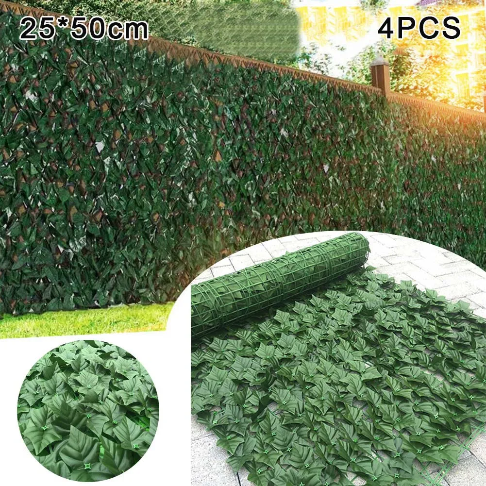 

4PCS Realistic & Thick Artificial Plant Foliage Hedge Grass Mat Greenery Fence Plant Fence Privacy Screen Mesh Outdoor Decor