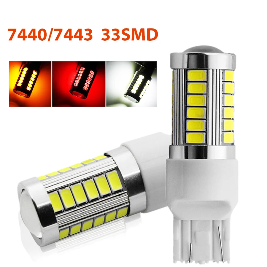 

СВЕТОДИОДНЫЙ Автомобильный стоп-сигнал T20 W21W 7443 7440 33 SMD 5630, 2 шт., светодиодный резервный противотуманный фонарь, лампа 12 В, белый, красный, жел...